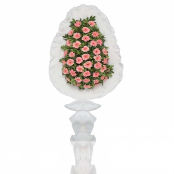 Marmaris Çiçek - Tek Katlı Büyük Pembe Gerbera Çiçekli Çelenk