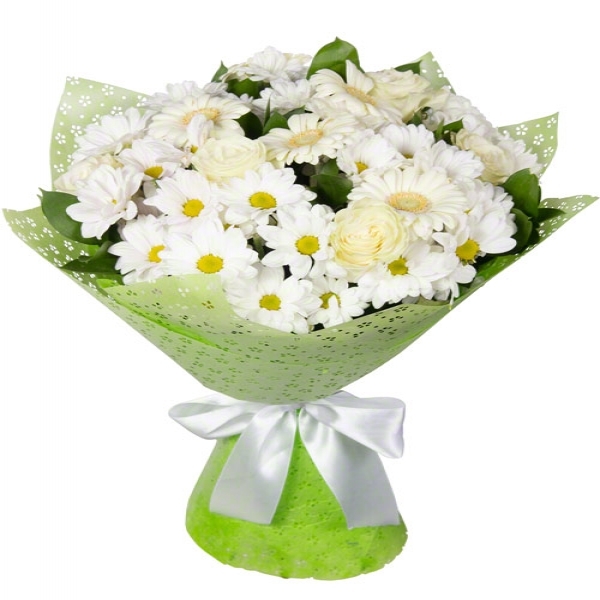  Marmaris Çiçekçiler - Papatya Gerbera Beyaz Gül Buketi