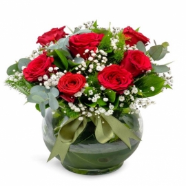  Marmaris Çiçek Gönder Cam Fanus Aşkın Adı 7 Kırmızı Güller Aranjmanı
