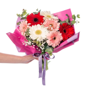 Marmaris Çiçek Lila Bukette Pembe & Beyaz & Kırmızı Gerberalar
